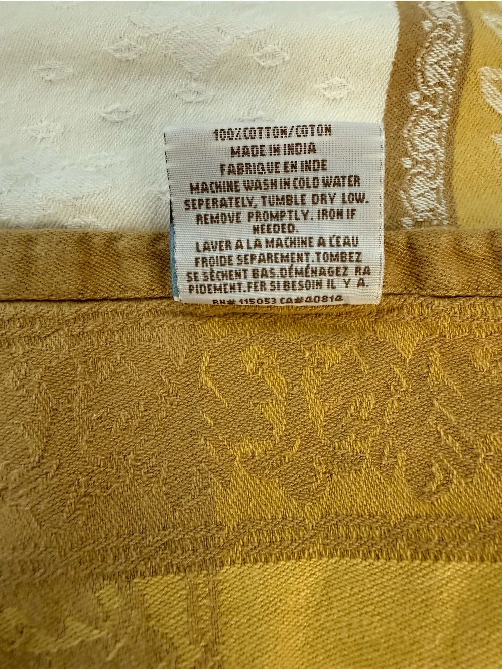 Mahogany Cream Tablecloth with Yellow Ornate Border